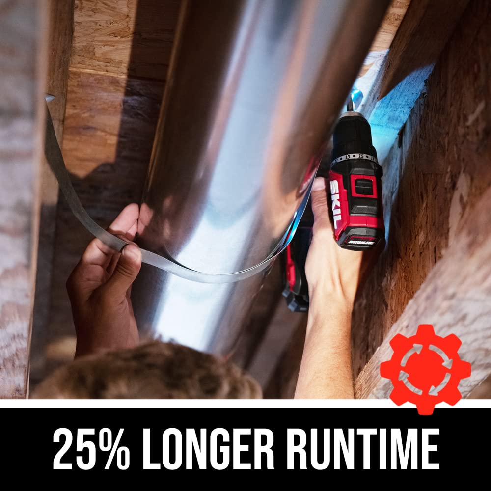 SKIL PWR CORE 12 Brushless 12V 1/2 In. Compact Varible-Speed Drill Driver Kit with 1/2'' Single-Sleeve, Keyless Chuck & LED Worklight Includes 2.0Ah Battery and PWR JUMP Charger - DL6290A-10 Skil