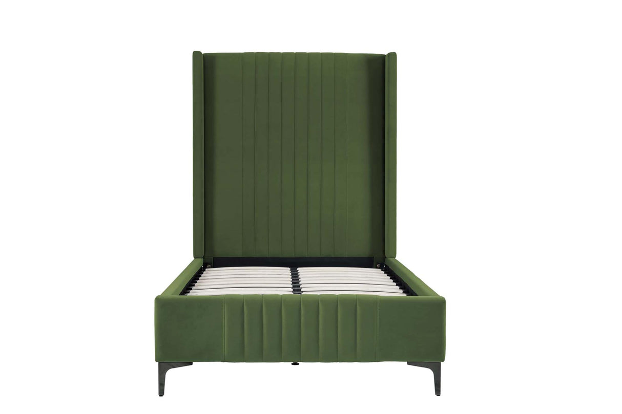 Manhattan Comfort Promenade Mid-Century Modern Velvet Upholstered Twin-Size Bed Frame - Luxurious Foam Padding, No Box Spring Needed, Stylish Vertical Stitched Headboard, Moss Green Manhattan Comfort