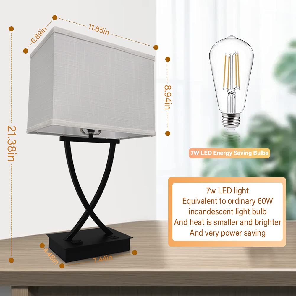 OYedis 3-Way Dimmable Touch Control Medium Table Lamp with Type C/USB Charging Port and 1 AC Outlet White Shade 21.38" Bedside Nightstand Lamp for Bedroom Living Room Office and Hotel Bulb Included OYedis