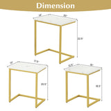 Giantex Nesting Coffee Table Set of 3, Stackable Square End Table w/Faux Marble Tabletop & Heavy-Duty Metal Frame, Farmhouse C-Shaped Accent Table for Small Space, Living Room, Bedroom (White Gold) Giantex