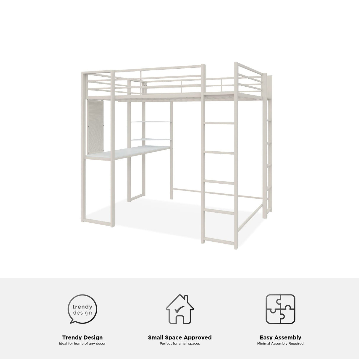 DHP Abode Full Size Metal Loft Bed, Off-White DHP