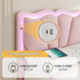 AOGLLATI Twin Bed Frame with 4 Storage Drawers & Charging Station,Upholstered Led Flower Twin Bed with Adjustable Headboard and Strong Wood Slat Support,No Spring Box Needed, Pink AOGLLATI