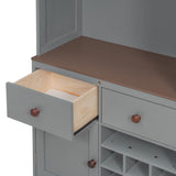 Merax Murphy Bed with Storage Cabinet, Wine Rack, Glass Holder, Drawers and Multi-Color LED Strip, Queen Size, Gray Merax