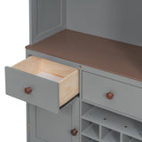 Queen Size Murphy Bed with Storage Cabinet, Wine Rack, Glass Holder, Drawers and Multi-Color LED Strip, Gray Bellemave