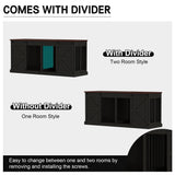 Dog Crate Furniture - Indoor Wooden Dog Kennel with Room Divider and Double Sliding Barn Doors - 71”x23.6”x31.5”H, Black Faceket