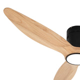 OUATER Wood Flush Mount Ceiling Fan with Light,52 inch Low Profile Modern Ceiling Fans for Outdoor/Patios/Bedroom/Office,3 color light,6 Speed,DC Motor,Wood and Modern Matte Black OUATER