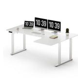 SANODESK L Shaped Standing Desk with Dual Motor 4-Leg Lift, Electric Height Adjustable Desk with Memory Presets for Home Office(71x32 Joint Boards,White) SANODESK