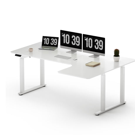 SANODESK L Shaped Standing Desk with Dual Motor 4-Leg Lift, Electric Height Adjustable Desk with Memory Presets for Home Office(71x32 Joint Boards,White) SANODESK