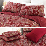 WONGS BEDDING Boho Quilt Set Queen,3 Pieces Red Paisley Pattern Bedspread Coverlet Set,Lightweight Microfiber Bohemian Bedding Set for All Season 96"×90" WONGS BEDDING