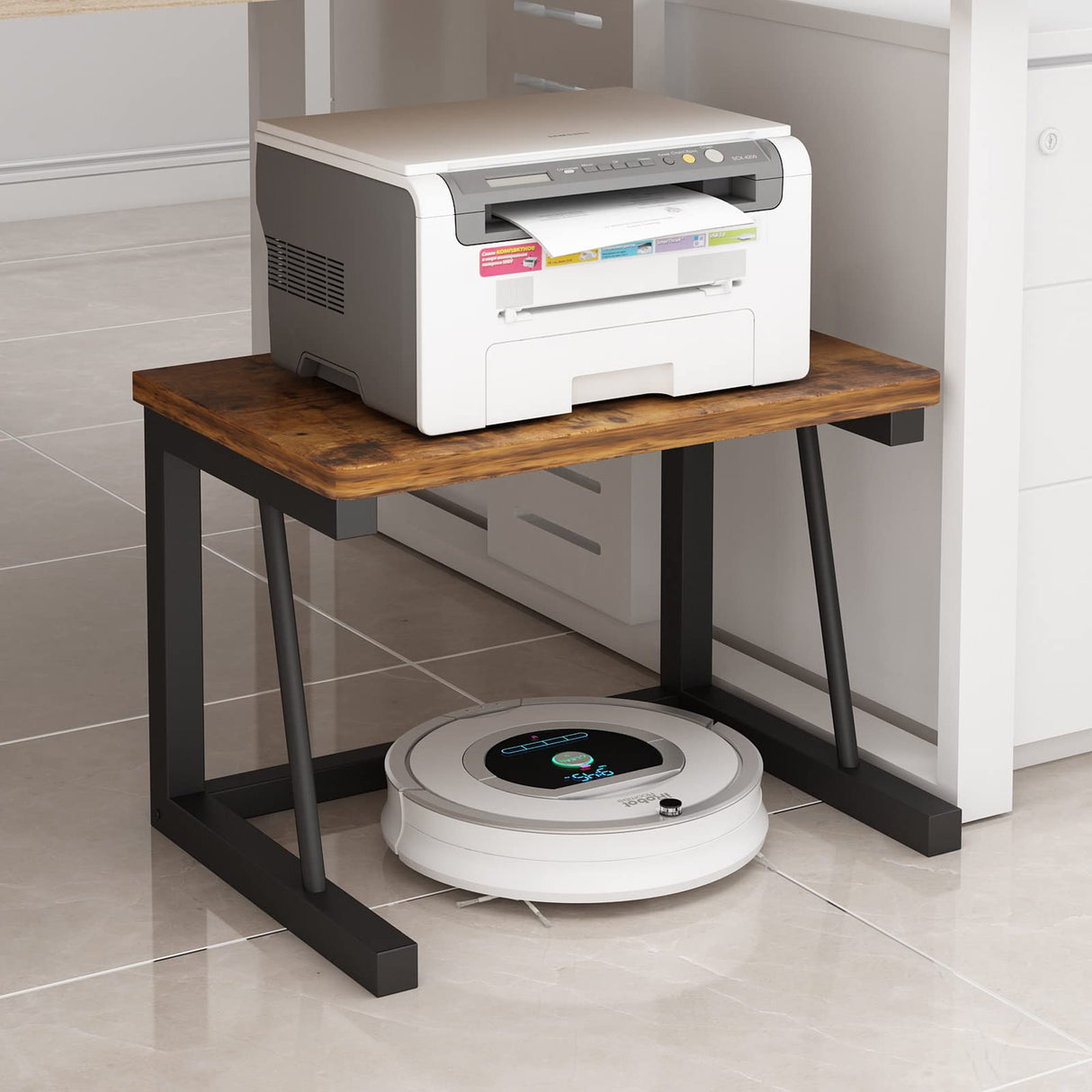 WRITECRY Desktop Printer Stand, 2-Tier Wood Rustic Printer Shelf for 3D & Laser Printer, Scanner, Copier, Durable Small Space Storage Organizer for Home Office Kitchen (2-Tier, Brown) WRITECRY