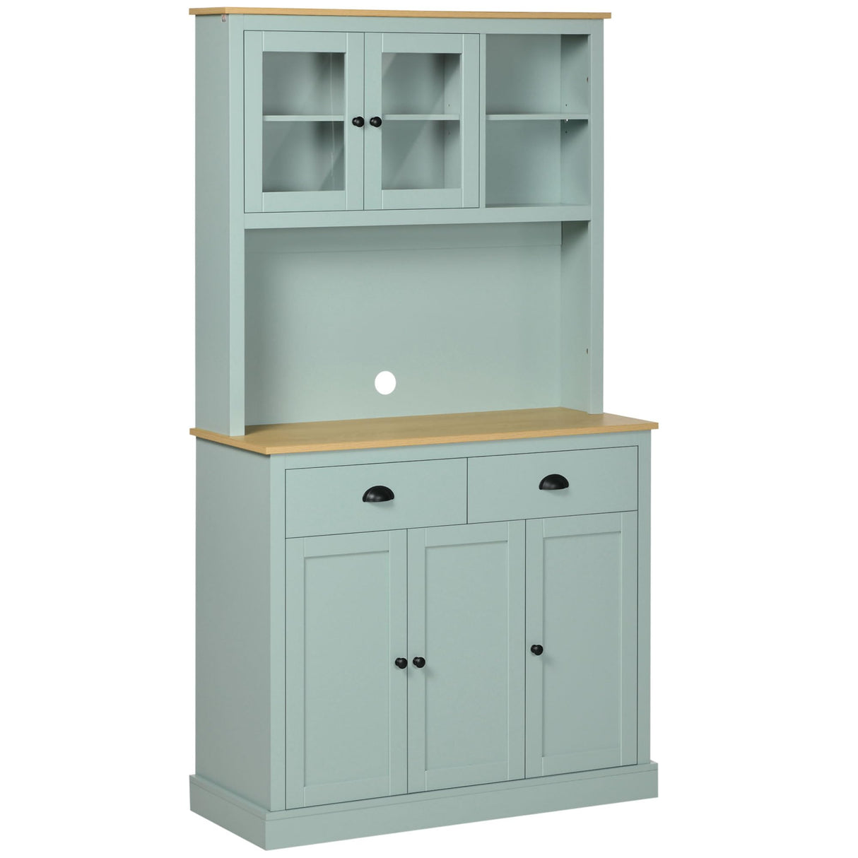 HOMCOM 71" Freestanding Pantry, Kitchen Buffet with Hutch, Modern Storage Cabinet, Microwave Cabinet with Drawers, Glass Doors, and Adjustable Shelves, Light Blue HOMCOM