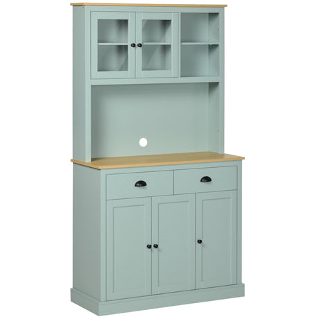 HOMCOM 71" Freestanding Pantry, Kitchen Buffet with Hutch, Modern Storage Cabinet, Microwave Cabinet with Drawers, Glass Doors, and Adjustable Shelves, Light Blue HOMCOM