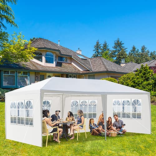 Outdoor Party Tent - Wedding & Birthday Event Tent with Removable Sidewalls & Transparent Windows (10'x20'/4 Sidewalls White) LBLWJD