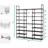 Piggy-G 9 Tiers Shoes Rack for Entryway, Shoe Organizer with Hook Rack, Shoe Storage Shelf Organizer Stackable Long Shoe Shelf for Hallway Entryway, Closet, Garage, Bedroom, Cloakroom Piggy-G