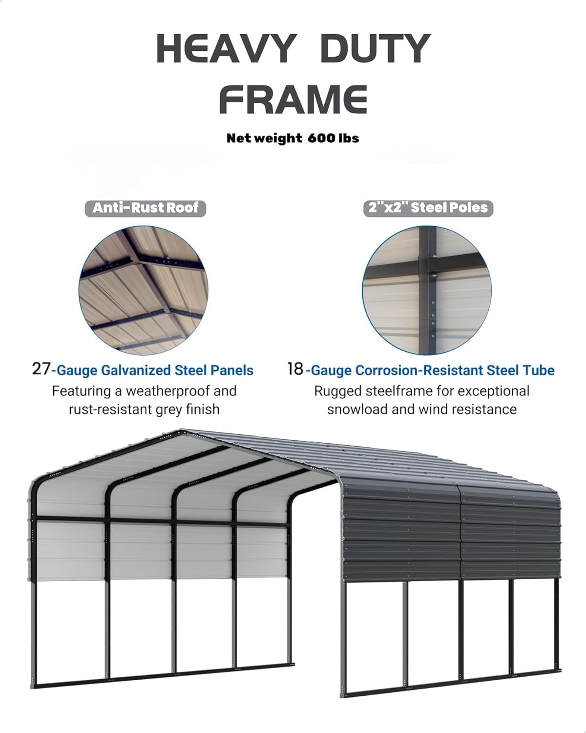 Metal Carport, Carport with Reinforced Base and Galvanized Steel Roof, Heavy Duty Garage Car Shelter Shade, Outdoor Car Port Canopy for SUV, Truck, Boats, 13x21 FT GAOMON