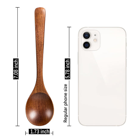 Hefild 7 PCS Wooden Spoons for Eating, 7 inch Wooden Honey Spoons for Tea, Wooden Teaspoons for Stirring Coffee, Hard Wood Table Spoons for Cooking, Small Serving Spoons for Soup, Desserts & Cereal Hefild