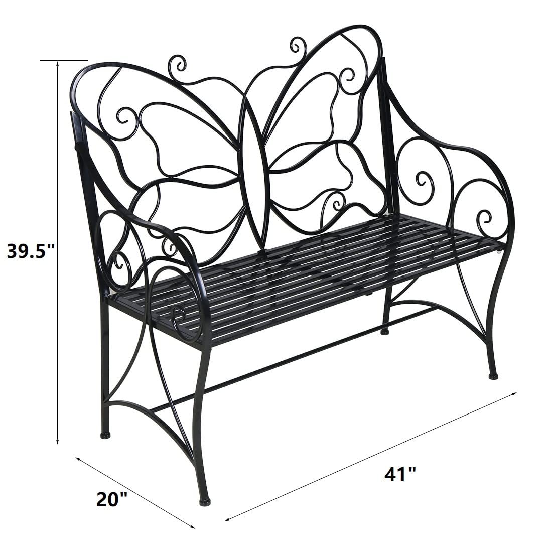 HLC Outdoor Bench Patio Outdoor Sturdy Rust-Resistant Garden Bench Butterfly Cast Iron Metal with Armrests for Garden, Park,Yard, Patio, Porch, Lawn Double Seats Black HLC