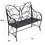 HLC Outdoor Bench Patio Outdoor Sturdy Rust-Resistant Garden Bench Butterfly Cast Iron Metal with Armrests for Garden, Park,Yard, Patio, Porch, Lawn Double Seats Black HLC