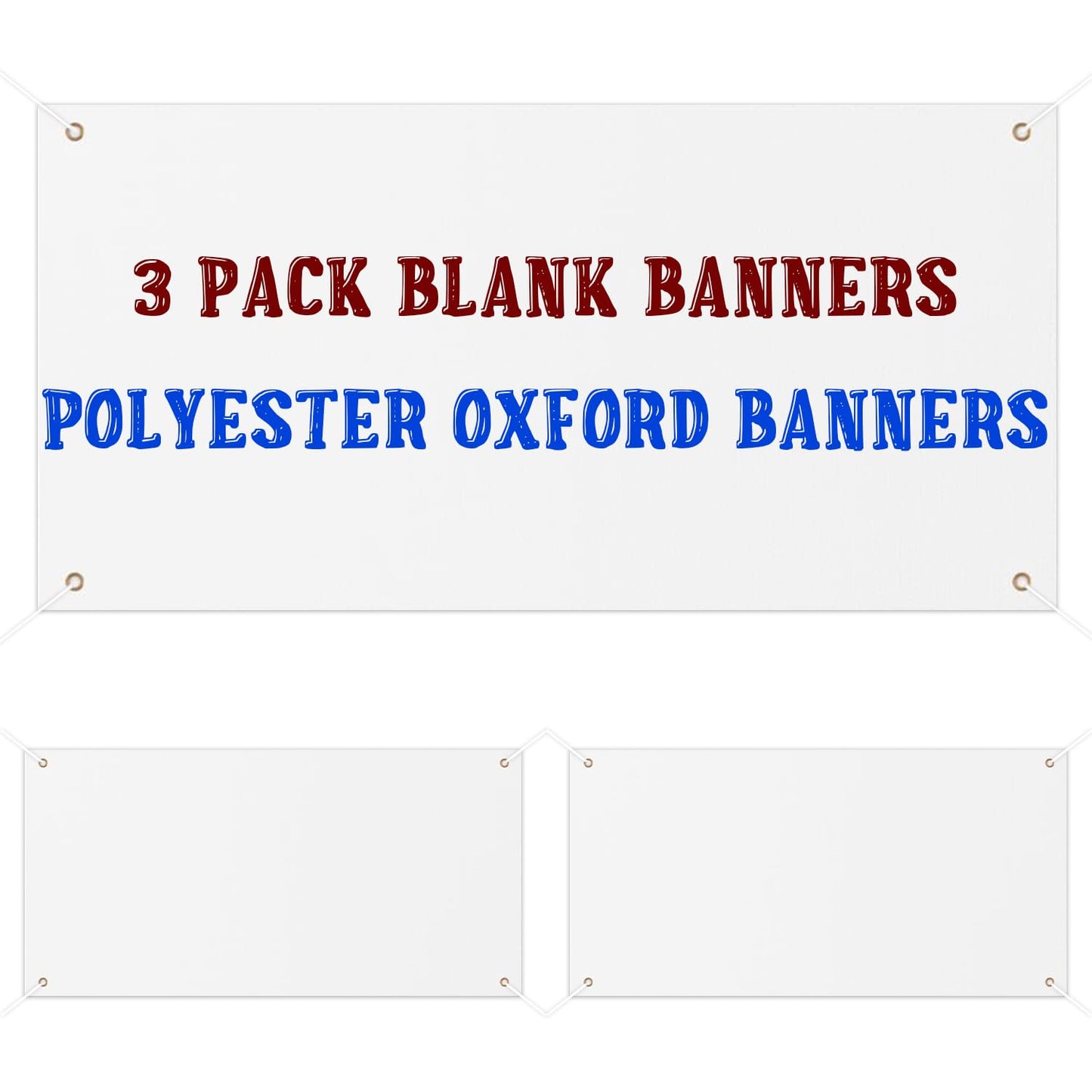 Blank Banners,3 Pack Large Banners Sublimation Banners Oxford Cloth Banners DIY Banners Hanging Banners,Customizable, Indoor & Outdoor, 3.3x6 Feet, White Banners for Business, Office,Easy Hang