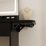 Vanity Desk Set with Mirror and LED Lights, Makeup Table with 2 Drawers & 1 Cabinet, Power Outlet, Storage Cushioned Stool, Dressing Table for Bedroom (Black) Panana