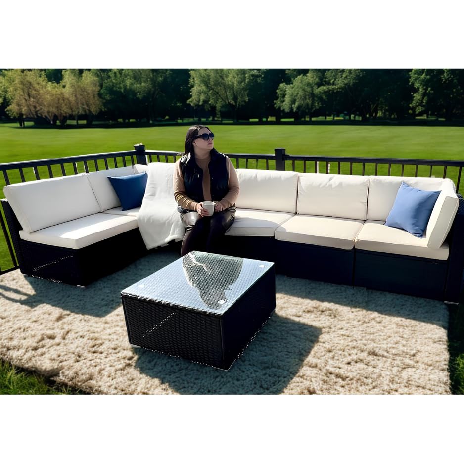 YITAHOME 7 Pieces Patio Furniture Set, Sectional Sofa PE Rattan Wicker Conversation Set Outside Couch with Table and Cushions for Porch Garden Backyard Balcony YITAHOME