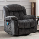 INZOY Massage Swivel Rocker Recliner with Heat and Vibration, Soft Manual Rocking Recliner Chair with Vibrating Massage, Comfy Padded Overstuffed Fabric Heated Recliner, Grey INZOY