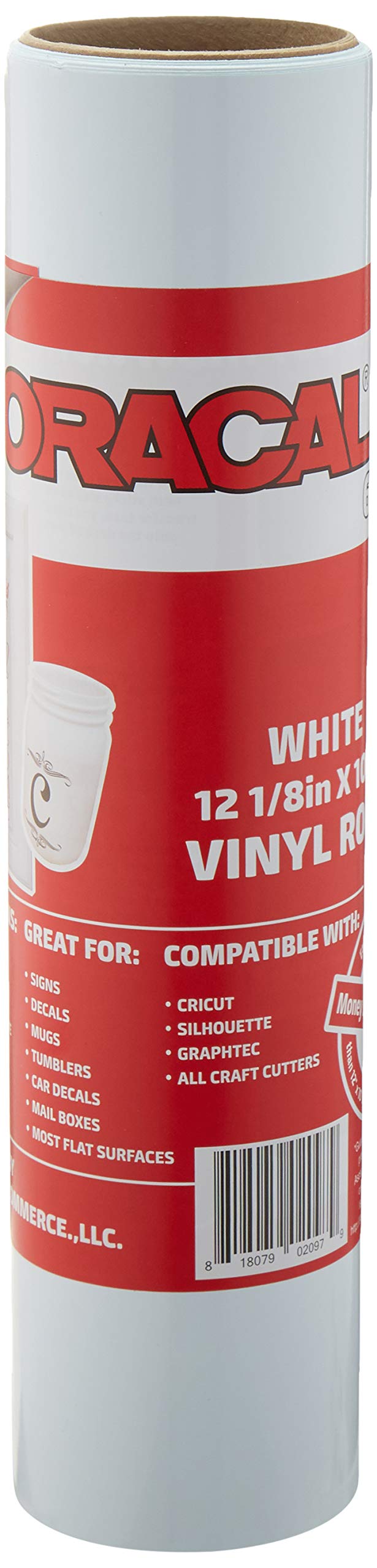 12.125" x 10ft Roll of Oracal 651 White Craft Vinyl - On a 2.5" Core - Adhesive Vinyl for Cricut, Silhouette, and Cameo Cutters - Gloss Finish - Outdoor and Permanent ORACAL