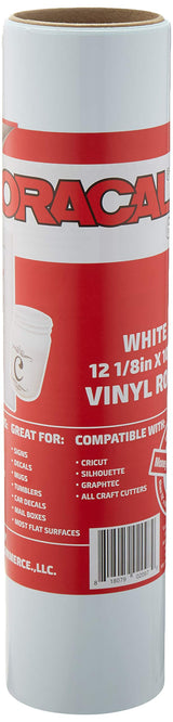12.125" x 10ft Roll of Oracal 651 White Craft Vinyl - On a 2.5" Core - Adhesive Vinyl for Cricut, Silhouette, and Cameo Cutters - Gloss Finish - Outdoor and Permanent ORACAL