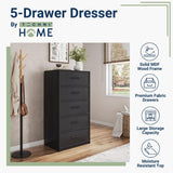 5-Drawer Dresser with Extra Large Fabric Drawers, Wood Frame Dresser with 5 Drawers for Bedroom or Living Room Storage, Hallway, Fabric Bins for Closet or Hallway Storage Organizer, Toy Chest, Black Techni Home