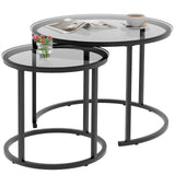 aboxoo Nesting Coffee Table Grey Glass Table Set of 2, Small Round Glass Nesting Tables for Living Room Bedroom, Accent Tea Table with Metal Frame Modern Industrial Simple aboxoo