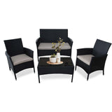 XZHQHB Outdoor Furniture Set of 4 Pieces with PE Waterproof Rattan Tempered Glass Table and Thick Cushions Suitable for Gardens Porches Terraces and Balconies Easy to Assemble Black and Beige XZHQHB