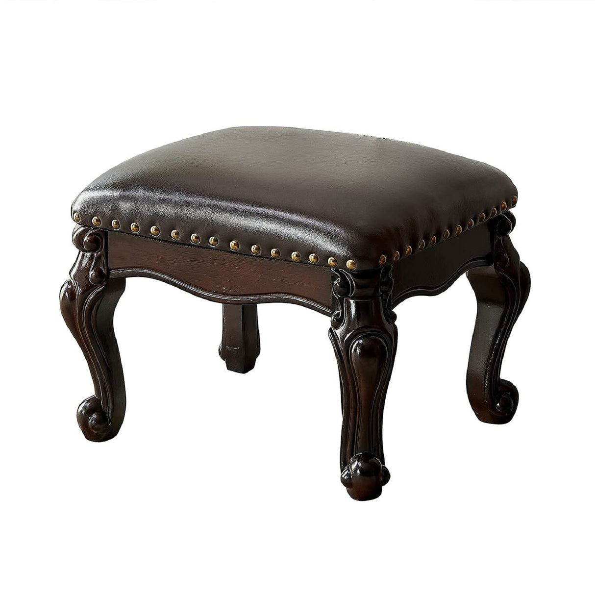 LKZ Foot Stool Microfiber Leather Ottoman Wooden Vintage Stool Small Sofa Stool Footrest Stool for Living Room Bedroom (Black-Brown) LKZ