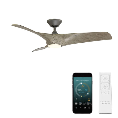 Zephyr Smart Indoor and Outdoor 3-Blade Ceiling Fan 52in Graphite Weathered Wood with Adjustable CCT 2700K-3000K-4000K-5000K LED Light Kit and Remote Control works with Alexa, and iOS or Android App Modern Forms
