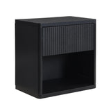 22.8" W Black Fluted Nightstand Set of 2 with 4 Drawers, Mid Century Modern Nightstand with Hidden Drawers, Large Night Stand, Accent End Table, Bedside Table with Open Shelf, Curved Profile Design XIAO WEI