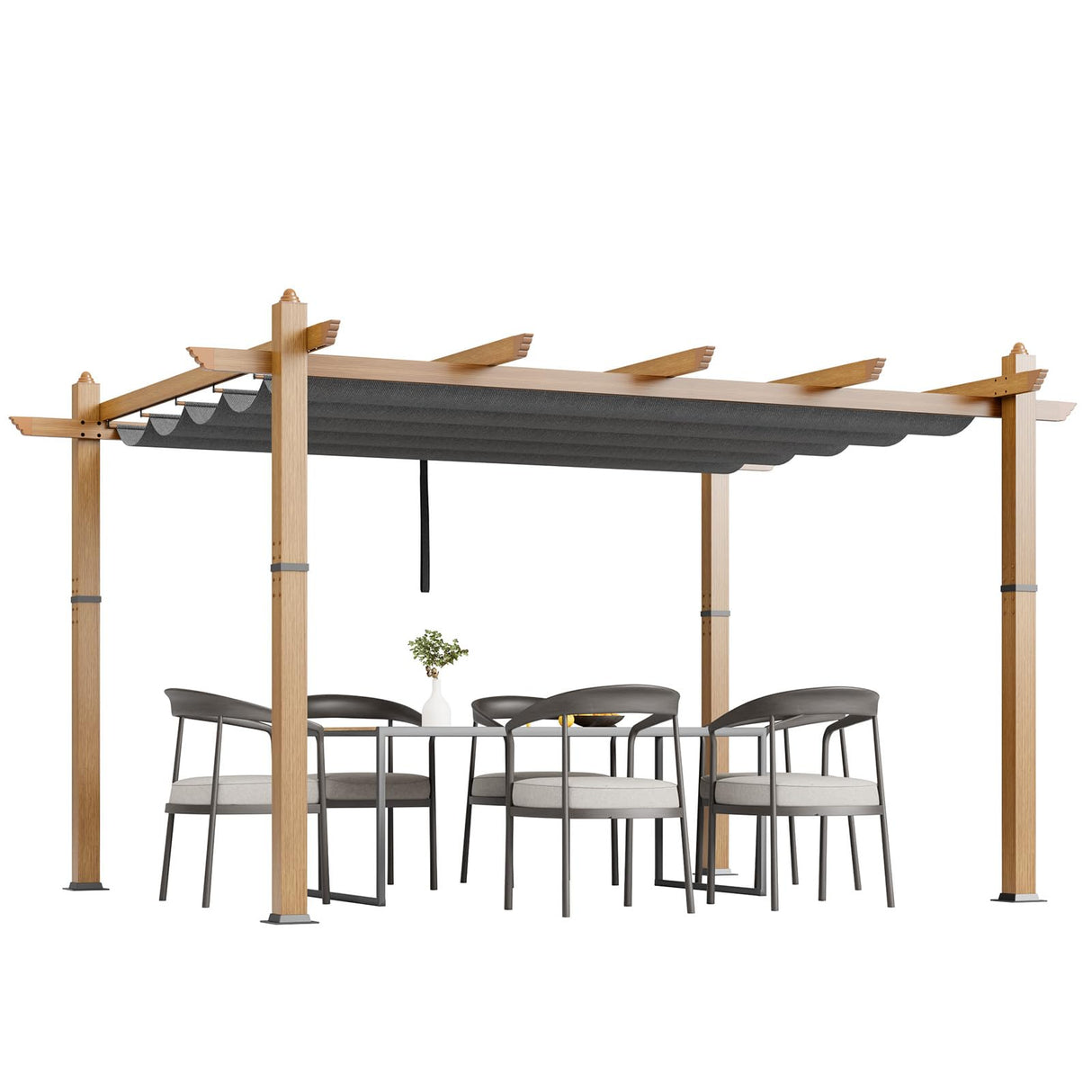 Agrestem 10x13 Ft Retractable Outdoor Pergola with Canopy, Upgraded Wood-Grain Aluminum Pergola, Modern Pavilion for Backyard, Patio, Porch, Grape Trellis, Gray Agrestem