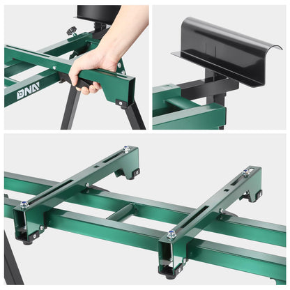 DNA MOTORING Miter Saw Stand Quick Attach Tool Compact & Folding, 220LB Capacity, Max. Sliding Rail 92.5", Quick Release Mounting Brackets, Green, TOOLS-00463 - WoodArtSupply