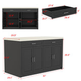 Homsee 61" W Large Kitchen Island with Charging Station, 2 Drawers & Adjustable Shelves, Modern Stationary Kitchen Prep Table Coffee Bar Cabinet for Dining Room, Black & Beige Homsee