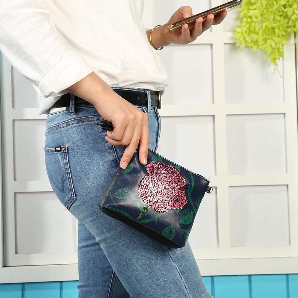 Diamond Painting Kits for Kids & Adult Cross-Body Handbag with Chain 5D DIY Rhinestone Cross Stitch Arts Craft Makeup Shoulder Bag Zipper for Christmas Gift Ross Beauty (Rose) Ross Beauty