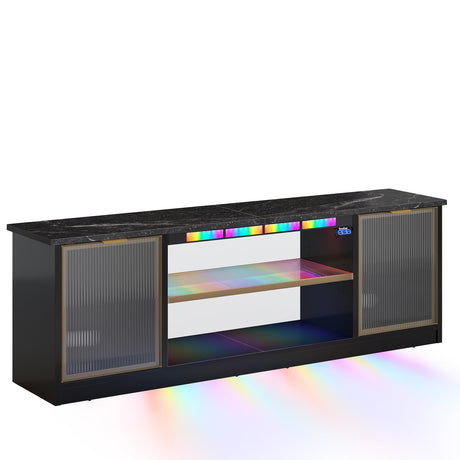 Bestier Gaming TV Stand with Music Sync Light, Flow Vibe Entertainment Center with Storage for PS5 Xbox, RGB LED Party Modes Television Stands for 50/55/60/65 inch TV (Black Marble, 57 inch) Bestier