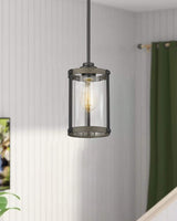 Osimir Farmhouse Pendant Light Fixtures, 1-Light Black Glass Pendant Lights for Kitchen Island, Industrial Rustic Mini Hanging Lighting with Rod, Wood Finish, Adjustable Length, OS-3014 Osimir