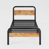 ZIYOO Industrial Style Twin Size Metal Bed Frame with Solid Wood Headboard and Footboard, 14 Inch High Heay Duty Steel Slats Support No Box Spring Needed，Easy Assembly Structure ZIYOO