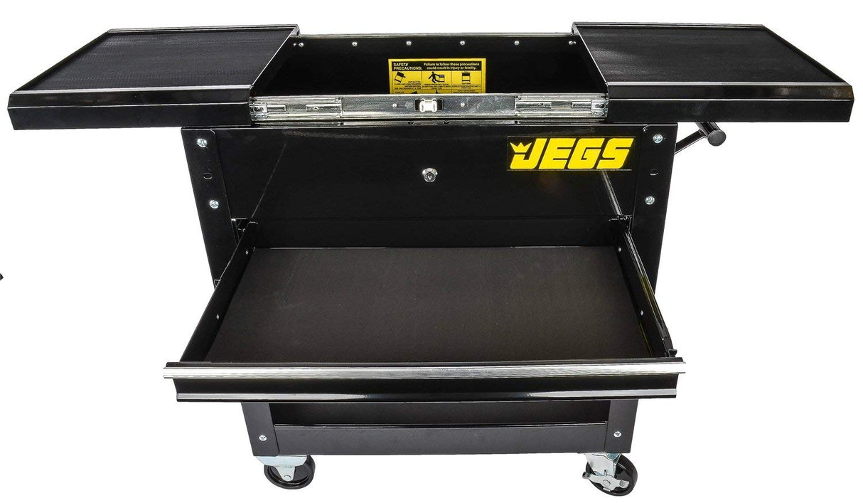 JEGS Heavy-Duty Tool Box Cart | 220 LBS Capacity | Uses Four 4” Caster Wheels | Includes 2 Keyes And 6 Drawer Liners | Black With JEGS Logo | 2 JEGS