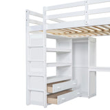 Harper & Bright Designs Full Size Loft Bed with Desk, Storage Shelves and Drawers, Solid Wood Loft Bed Frame with Built-in Wardrobe, White Harper & Bright Designs