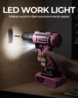 Pink Cordless Drill Set, 20V Electric Power Drill for Women, Lightweight Electric Screwdriver Driver with Battery & Charger, 3/8" Keyless Chuck, Womens Tool Kit for House VIWKO