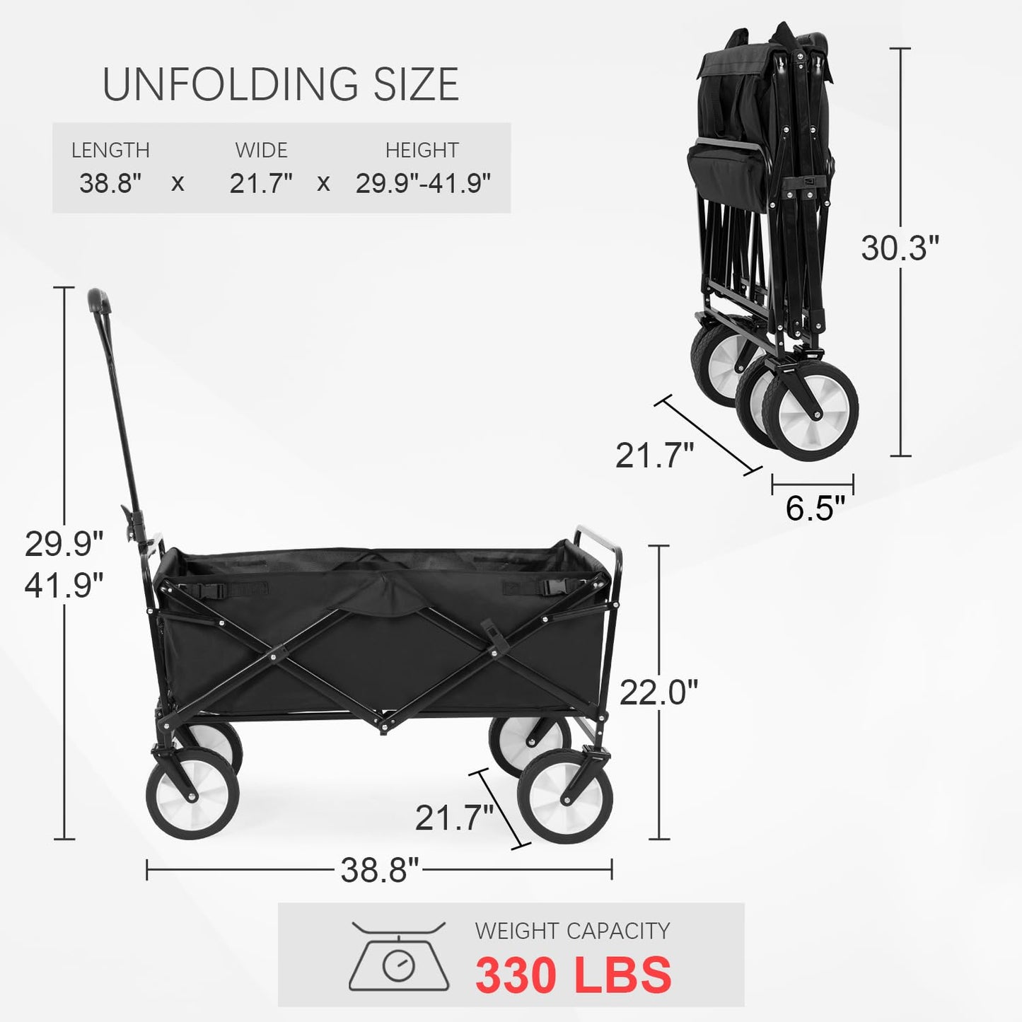 PayLessHere Collapsible Wagon Folding Foldable Garden Cart with Large Capacity, 330 LBS Capacity Portable Utility Wagon Cart Heavy Duty for Beach Camping Shopping Garden,Black - WoodArtSupply