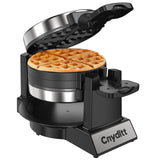 Cnydltt Double Waffle Maker, 1400W Rotating Belgian Waffle Iron with Nonstick Plates, 180° Flip, 8-Slice, Removable Drip Tray, Locking Lid & Cool Touch Handles, Stainless, Black Cnydltt