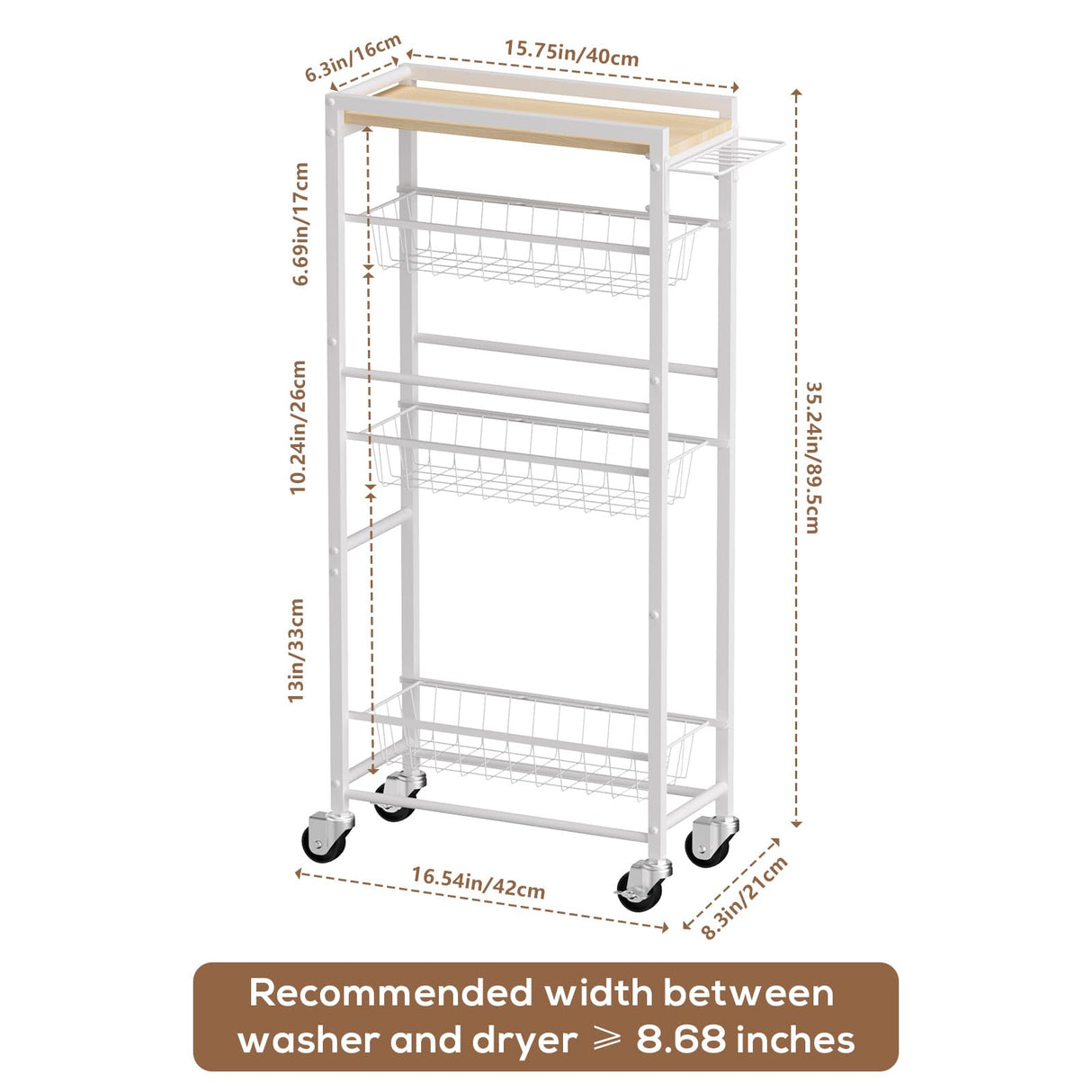 PAPAGIFTREE 4 Tier Slim Rolling Storage Cart with Pull-Out Baskets, Narrow Sliding Storage Slim Laundry Cart Slim Rolling Kitchen Cart PAPAGIFTREE