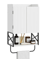 Masupu Fluted Bathroom Wall Cabinet, Small Hanging Bathroom Cabinet with Adjustable Shelf and Magnetic Latch Doors, Wood Wall Mounted Cabinets for Laundry, White Masupu