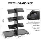 Xnwouco Watch Stand for Men, Watch Display Stand with Charger Groove, Wooden Watch Holder Stand, Jewelry Holder Organizer for Rings, Jewelry, Coins Bracelets, Great Gifts for Men Women, Black Xnwouco