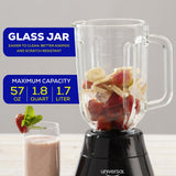 Universal 550W Mass Vital Blender with Glass Jar 57 Oz / 1.7 Liter / 1.8 Quart, 2 Speed + Pulse Function and 4 Stainless Steel Blade with Chrome Steel Technology universal
